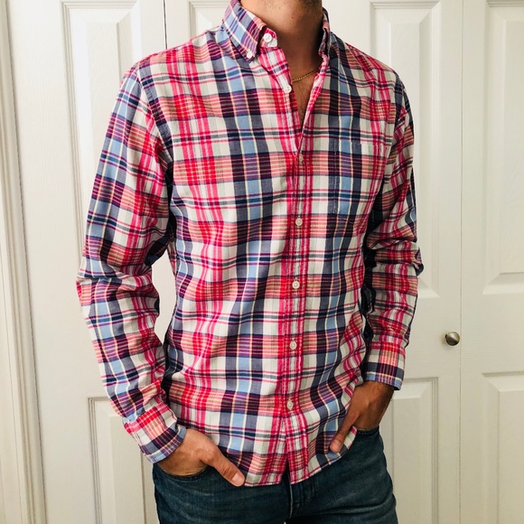 J. Crew Other - J. Crew Madras Plaid Shirt Pink Blue Button Down S